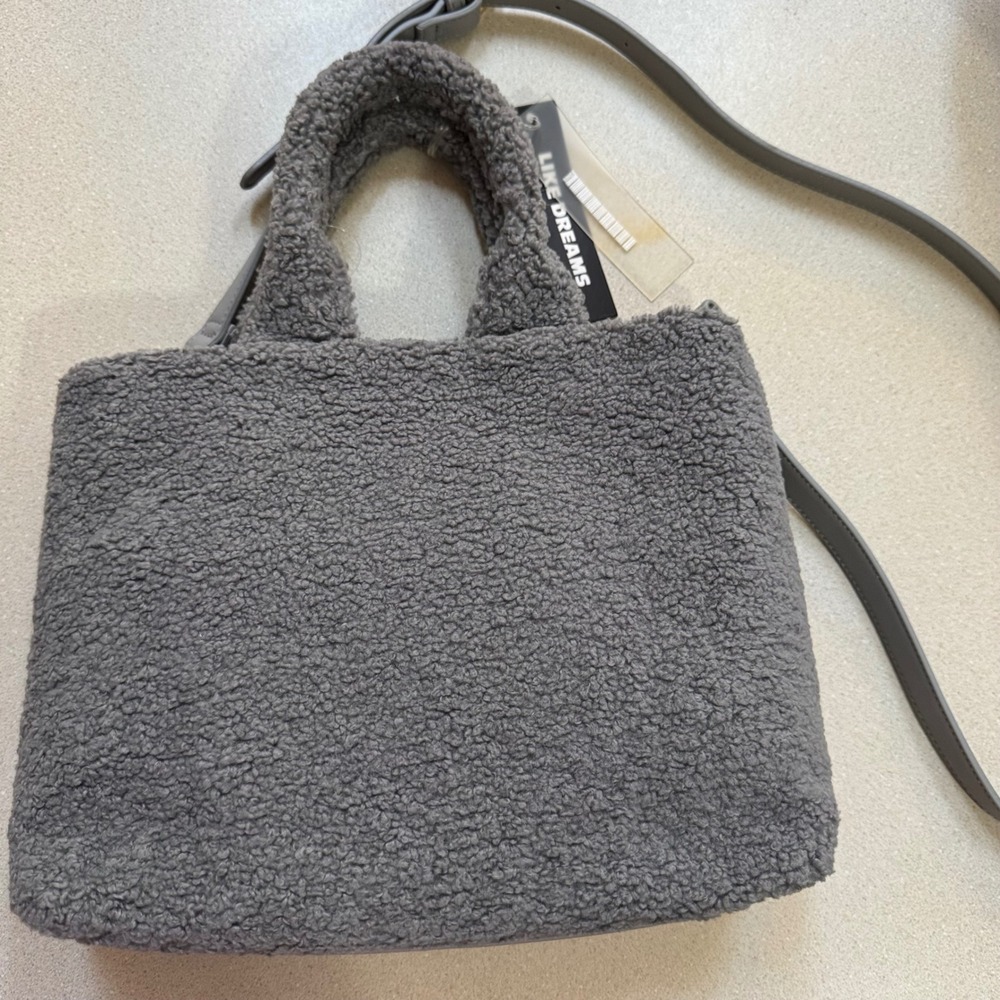 Like Dreams Gray Sherpa Fleece Crossbody Tote Bag Handbag NWT
